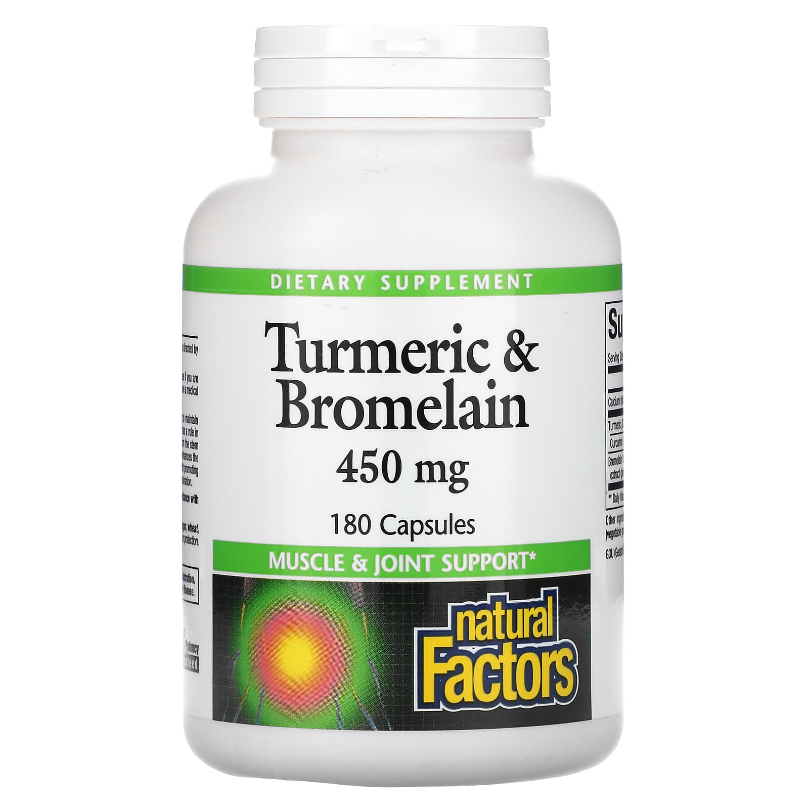 Natural Factors, Turmeric & Bromelain, 450 mg, 180 Capsules UPC 068958017396 | Hilife Vitamins